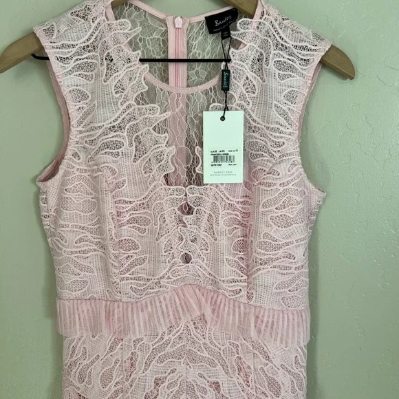 Bardot Francesca Pink Lady Lace Ruffle‎ Pleated Dress Size 6 Party Cocktail - Picture 4 of 9